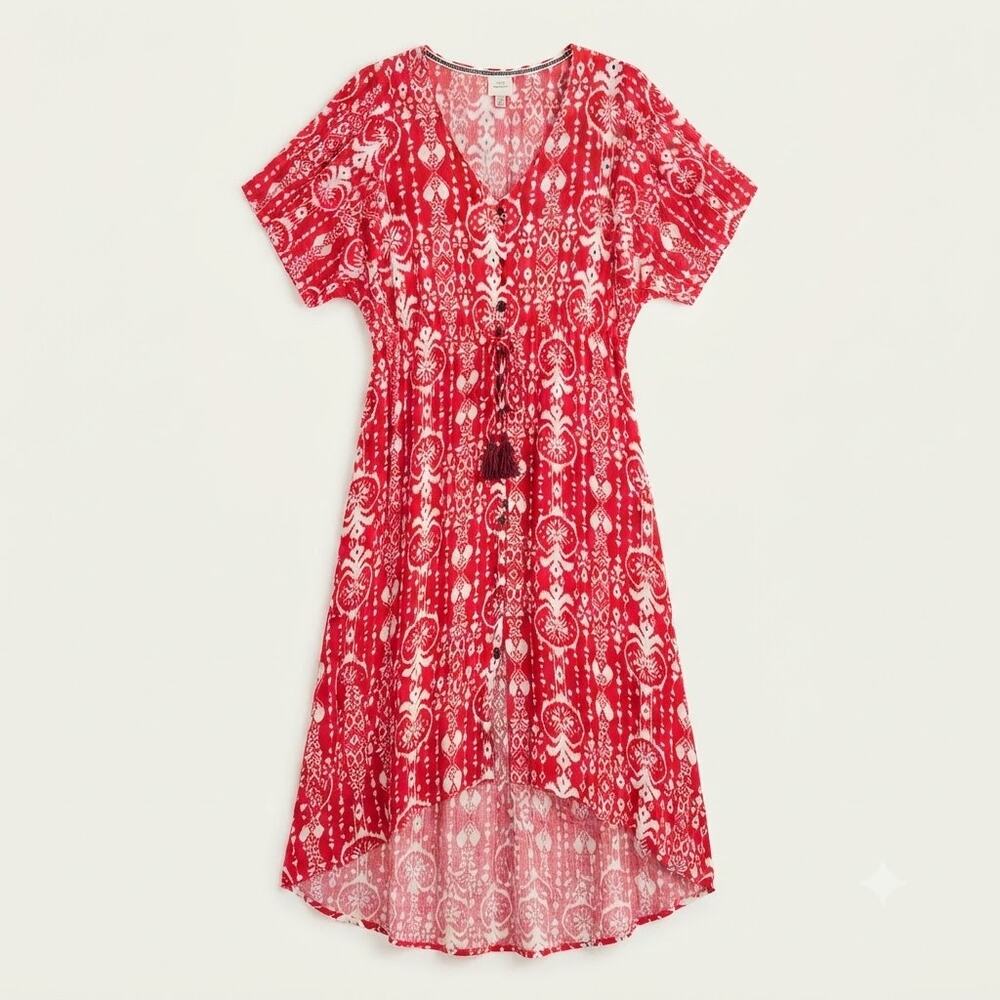 Knox Rose Womens M Boho Vacation Resortwear Button-Front Asymmetrical Hem Midi